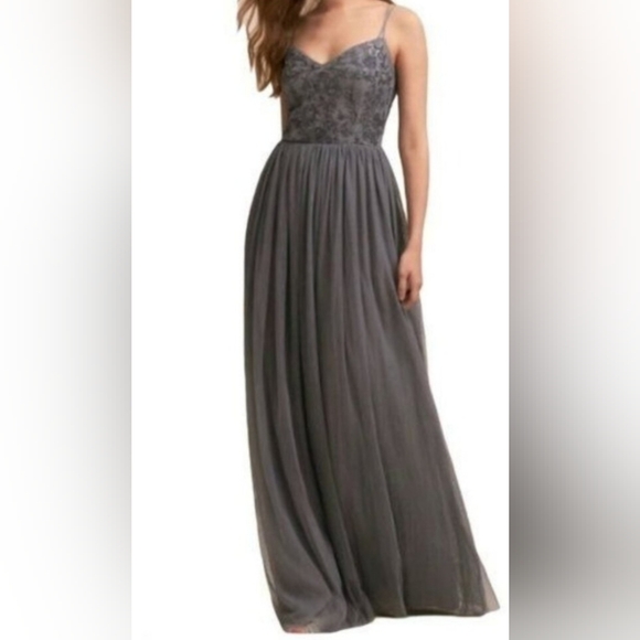 AnthropologieBHLDN Elowen Dress Size 8 Steel Gray EUC Etheral Glam
